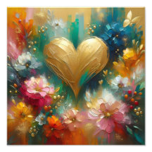 Floral Corazón Dorado Elegante Teal y Rubor