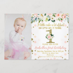 Foto Floral de oro rosado Invitación de primer cum