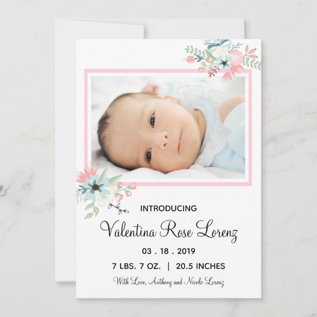 Foto floral enmarcada - Anuncio de nacimiento (Anverso)