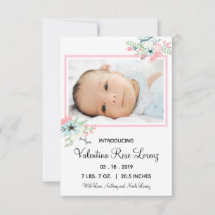 Foto floral enmarcada - Anuncio de nacimiento 3x5