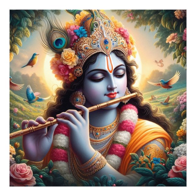 Foto Floral Krishna Flute Serene Garden Art (Frente)