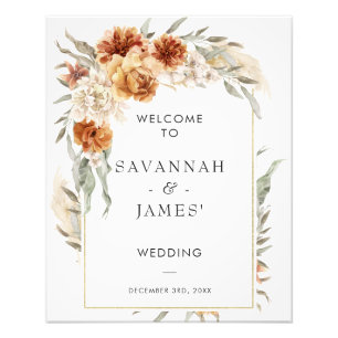 Foto Floral Naranja Quemada De Boho Con Rótulo Boda De 