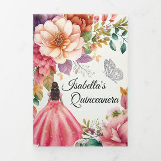 Foto floral Quinceanera Triple invitación