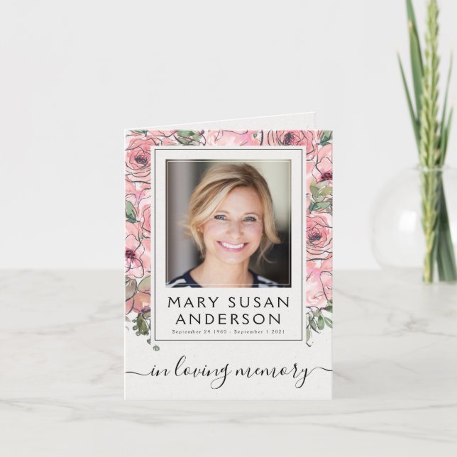 Foto Floral Rosa Funeral Memorial Gracias Nota (Anverso)