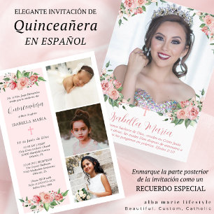 Foto floral rosa Invitación a Quinceañera Español