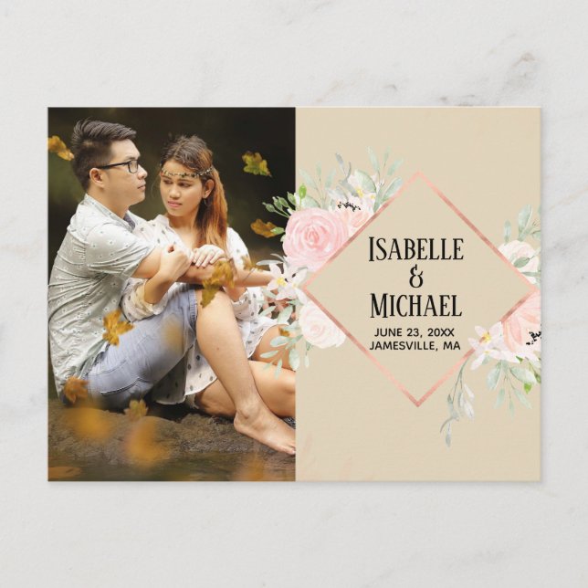 Foto floral rosa moderna salve la postal de fecha (Anverso)