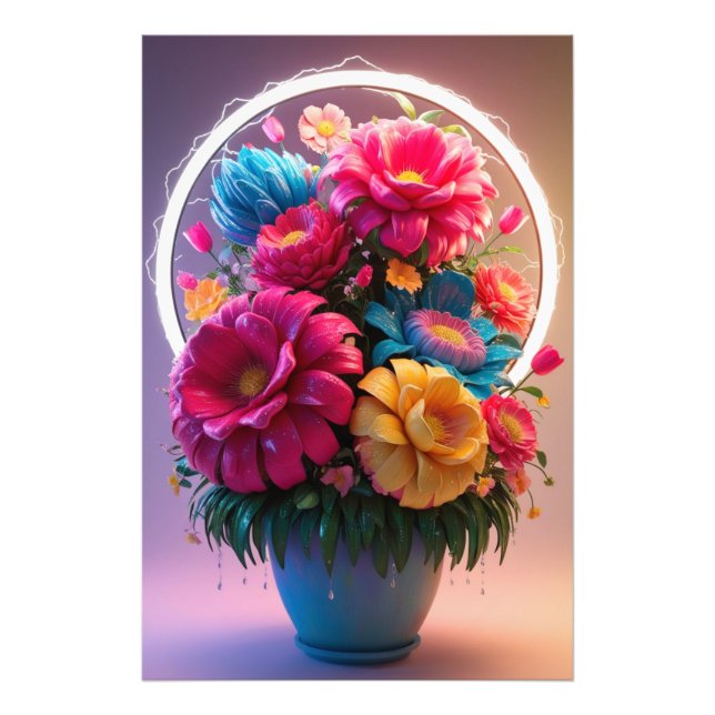 Foto Florero con flores multicolores (Frente)