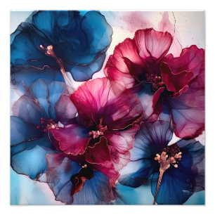 Foto Flores abstractas azules y borgoñosas