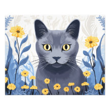 Flores amarillas de gato azul ruso