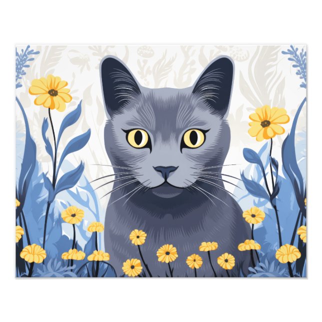 Foto Flores amarillas de gato azul ruso (Frente)