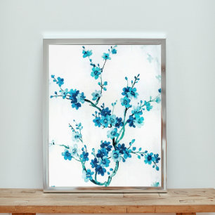 Foto Flores azul acuarela sobre fondo blanco