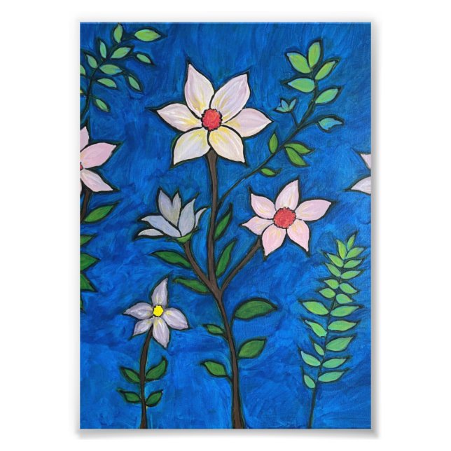 Foto Flores caprichosas con fondo azul  (Frente)