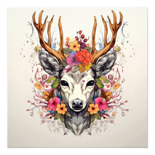 Foto Flores coloridas del Boho Deer (Frente)