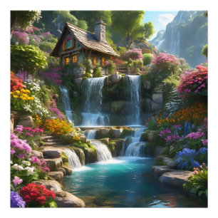 Foto Flores de cascadas de cabaña de montaña tranquilas