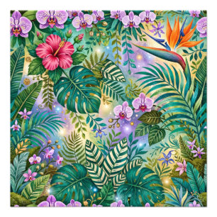Foto Flores de Fantasía de la Jungla Morado Verde Dorad