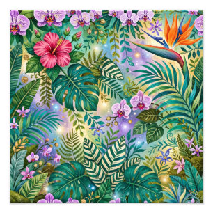 Foto Flores de Fantasía de la Jungla Morado Verde Dorad