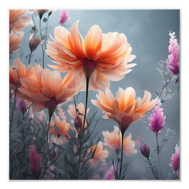 Foto Flores naranja y púrpura en un campo (Frente)