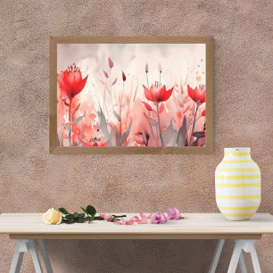 Foto Flores rojas abstractas en fondo gris