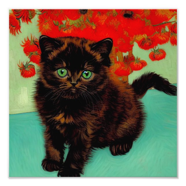 Foto Flores rojas de gato negro Van Gogh (Frente)