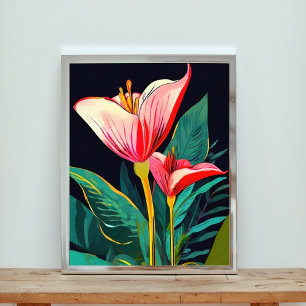 Foto Flores rosadas y rojas impactantes en negro