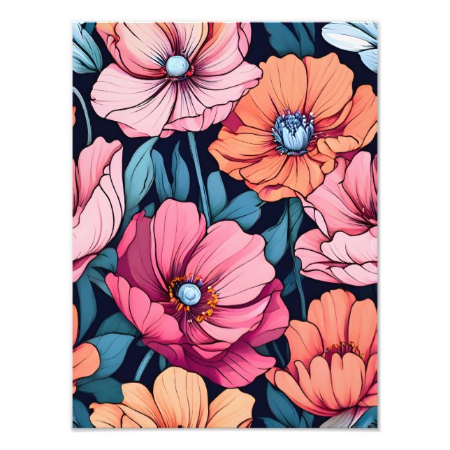 Foto Flores rosas y Naranjas en negro (Frente)