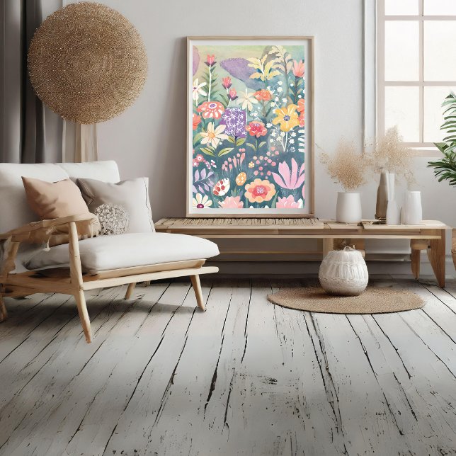 Foto Flores Springtime en todo el Poster de impresión (Flowers All Over Watercolor - Spring Photo Print)