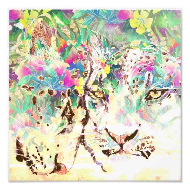 Foto Flores tropicales leopardo de las nieves animal de (Frente)