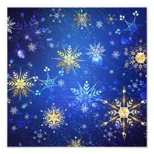 Foto Fondo azul de NAVIDAD con copos de nieve dorados