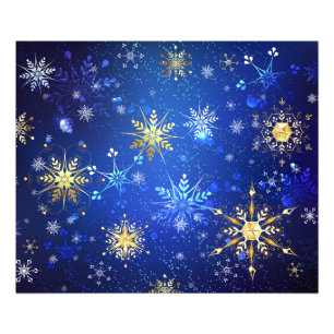 Foto Fondo azul XMAS con copos de nieve dorados