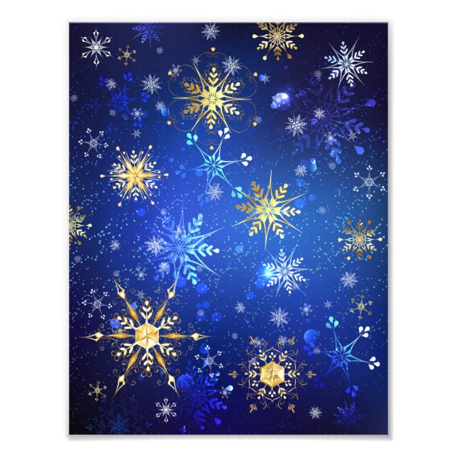 Foto Fondo azul XMAS con copos de nieve dorados (Frente)
