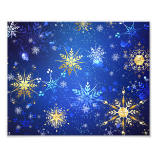 Foto Fondo azul XMAS con copos de nieve dorados