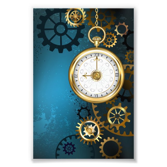 Foto Fondo turquesa steampunk con engranajes (Frente)