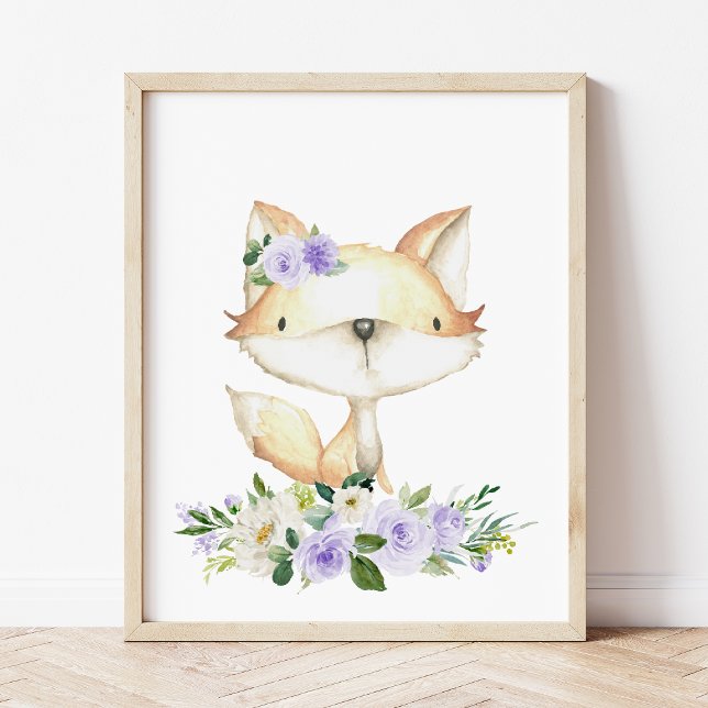 Foto Fox de Bebé, Animales Woodland, Boho, Flores Púrpu (Subido por el creador)
