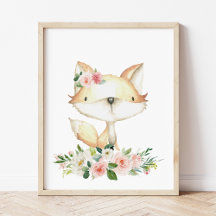 Fox de Bebé, Animales Woodland, Boho, Flores Rosa