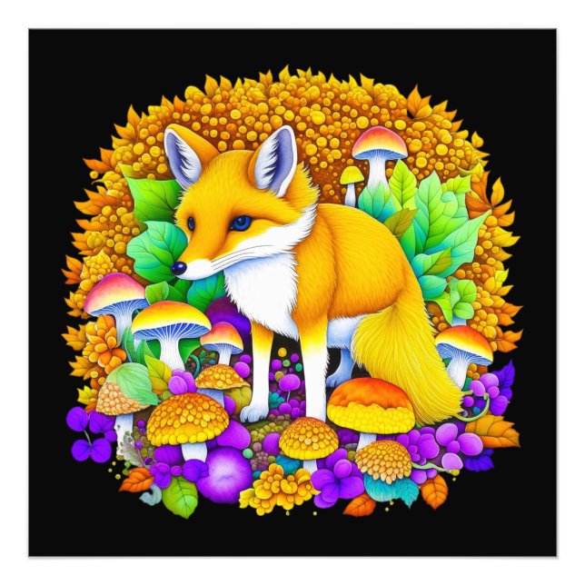 Foto Fox otoñal en hongos y hojas de otoño (Frente)