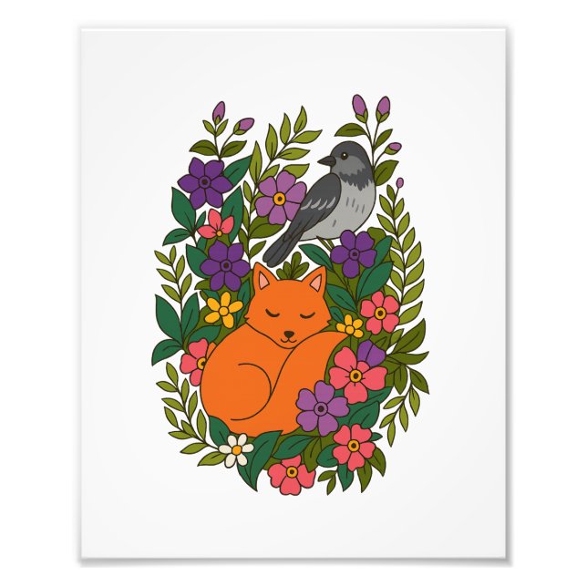 Foto Fox, paloma y flores (Frente)