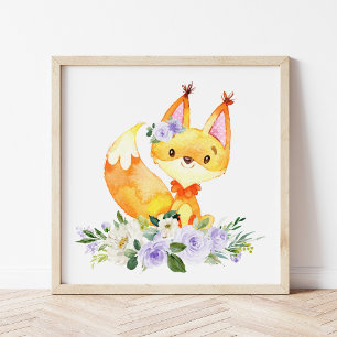 Foto Fox, Woodland Animals, Boho, Purple Flowers