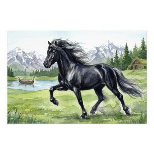 Foto Freydis Black Caballo islandés en paisaje nórdico