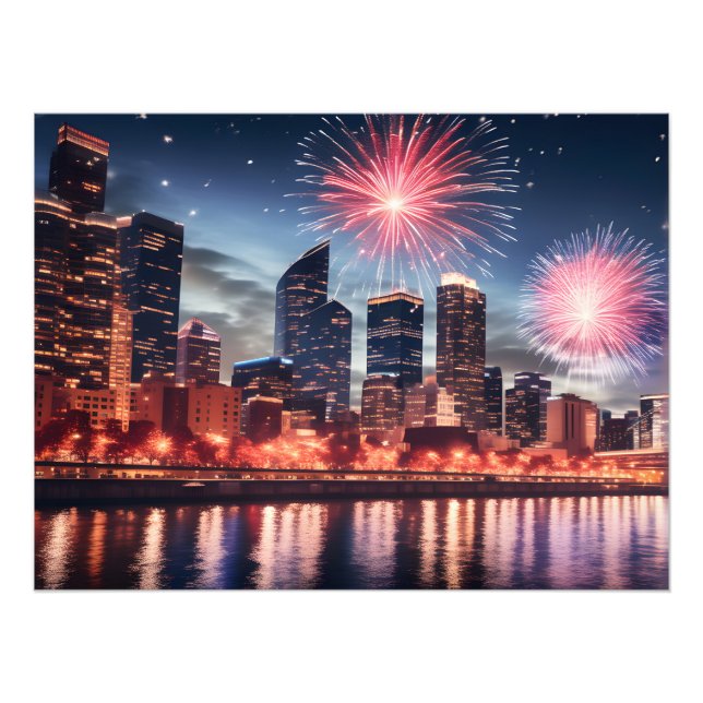 Foto Fuegos artificiales en la ciudad nocturna (Frente)
