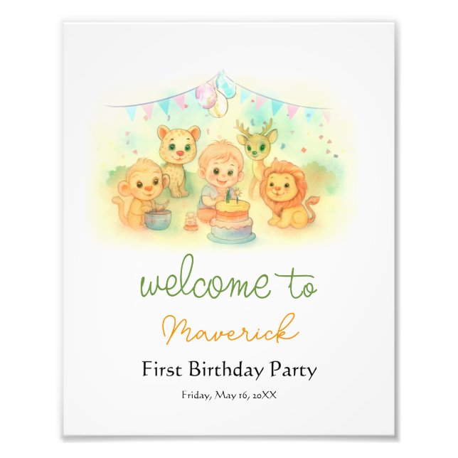 Foto Fun Wild One Boy 1st Birthday Party Welcome Sign  (Frente)