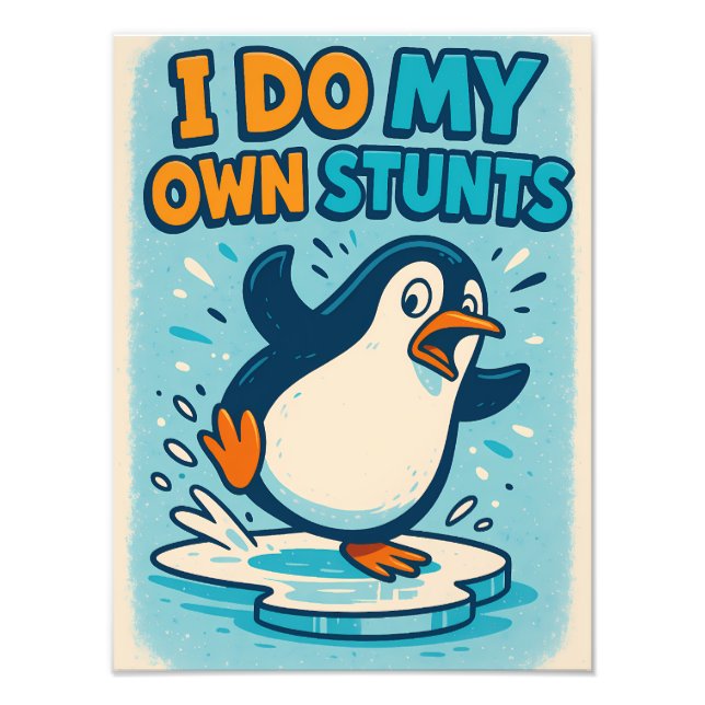Foto Funny Blue Penguin Ice Skating Quote Design (Frente)