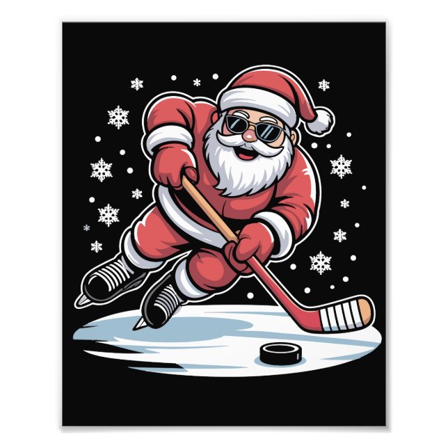 Foto Funny Christmas Santa Playing Ice Hockey Xmas  (Frente)