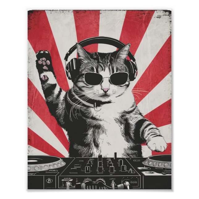 Foto Funny DJ Cat Disco Sound Tech Headphone Music (Frente)