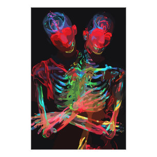 Foto Fusión de Arte Abrazo de Esqueleto de Neón