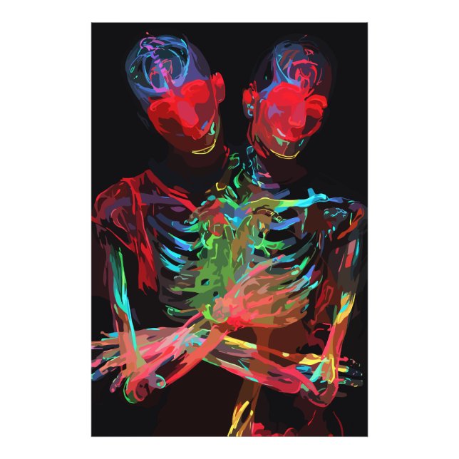 Foto Fusión de Arte Abrazo de Esqueleto de Neón (Frente)