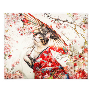 Foto Gaita Geisha Serena en Kimono Rojo y Flor de Cerez