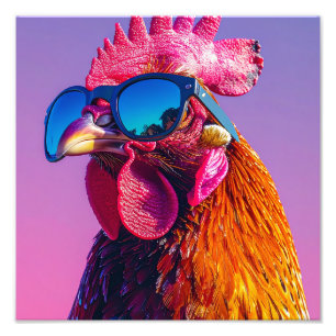 Foto gallo con gafas de sol impresión en lienzo