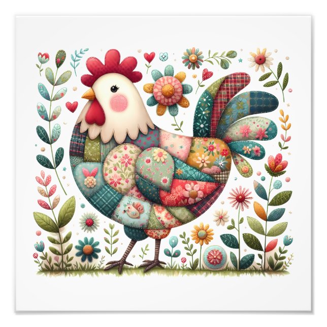 Foto Gallo de Folk Patchwork con Acentos Florales (Frente)