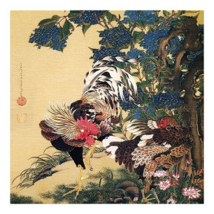 Foto Gallo, gallina y hortensia de Ito Jakuchu