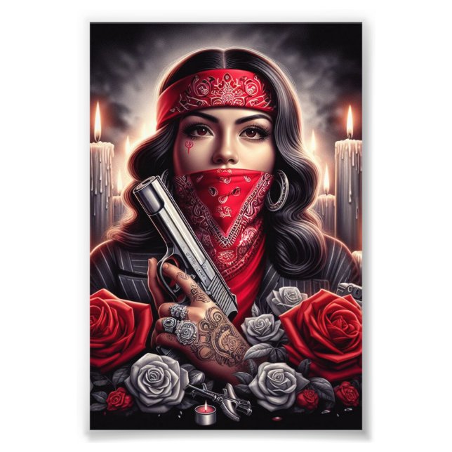 Foto Gangster Chica Hip Hop arte chicano gráfico (Frente)